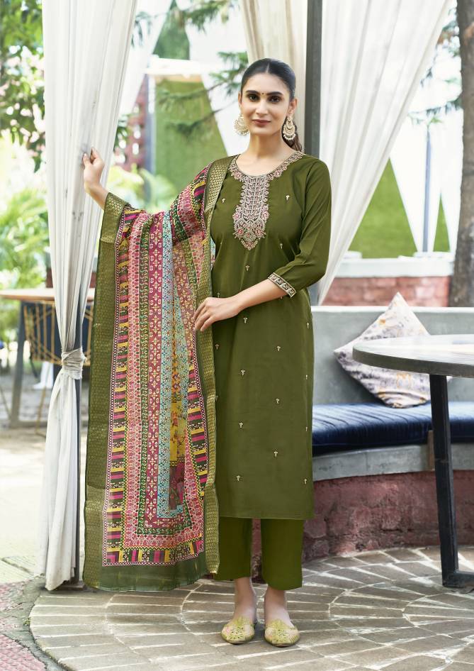 Meera By Ossm  Viscose Silk Embroidery Kurti With Bottom Dupatta Wholesale Online